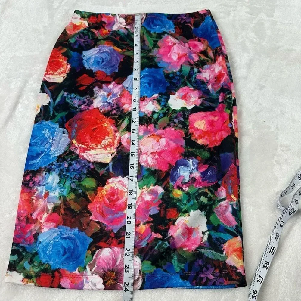 Express Women's Size S Bright‎ Floral Pencil Skirt Multicolor Rainbow Rose Print